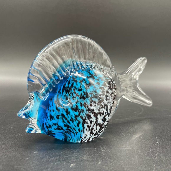 Art Glass Fish Paperweight Murano Style Tropical Fish Glass Figurine - Picture 2 of 12